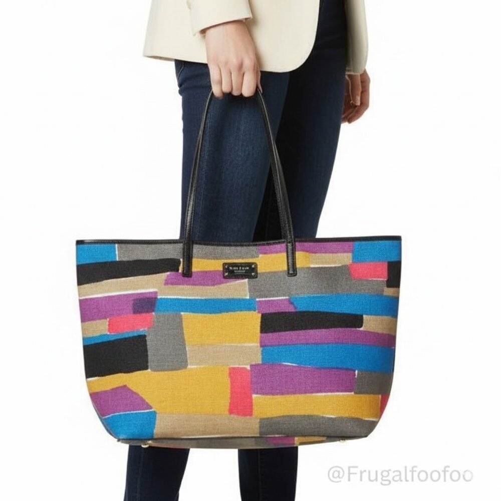 Kate Spade Multicolor Canvas Patent Leather Large Tote Bag Shopper Tote